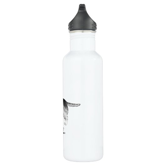 Cockerspaniel in zwart-wit- en aangepaste tekst waterfles  (Rechts)