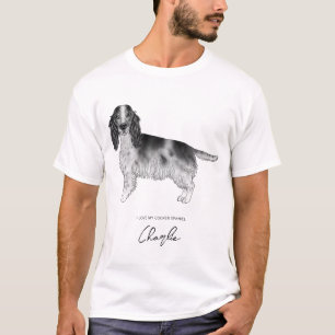 Cockerspaniel in zwart-wit met aangepaste tekst t-shirt