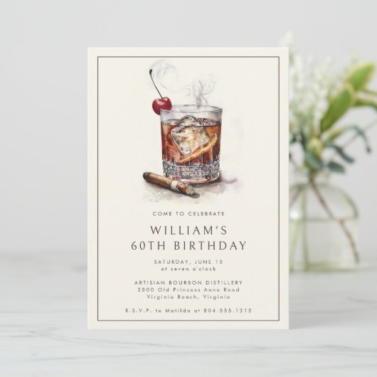 Cocktail 60ste verjaardag uitnodiging (Staand voorkant)