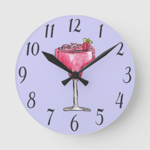 Cocktail Aardbei Daiquiri Red Waterverf Paint Ronde Klok