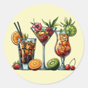 Cocktail alcoholische Drinken kleur kunst illustra Ronde Sticker