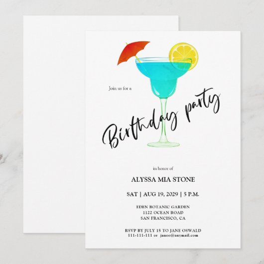 Cocktail Anniversaire Fête Invitation (Devant / Derrière)