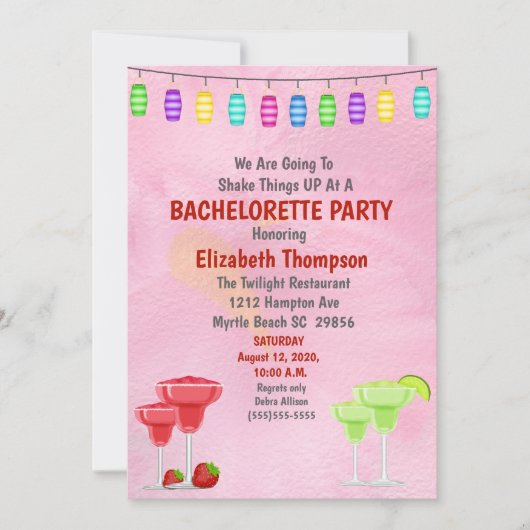 Cocktail Bachelorette Bridal Party Invitation Kaart (Voorkant)