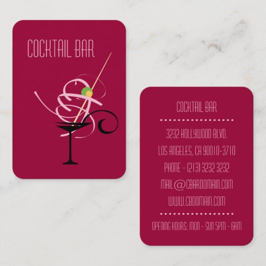 Cocktail Bar Nightclub Bartender Visitekaartje