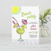 Cocktail Beach party zoet 16 Uitnodiging (Staand voorkant)