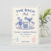 Cocktail bleu et rose Retro Invitation Bachelorett (Debout devant)