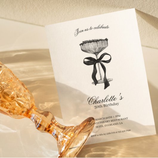 Cocktail & Bow 30th Birthday Invitation