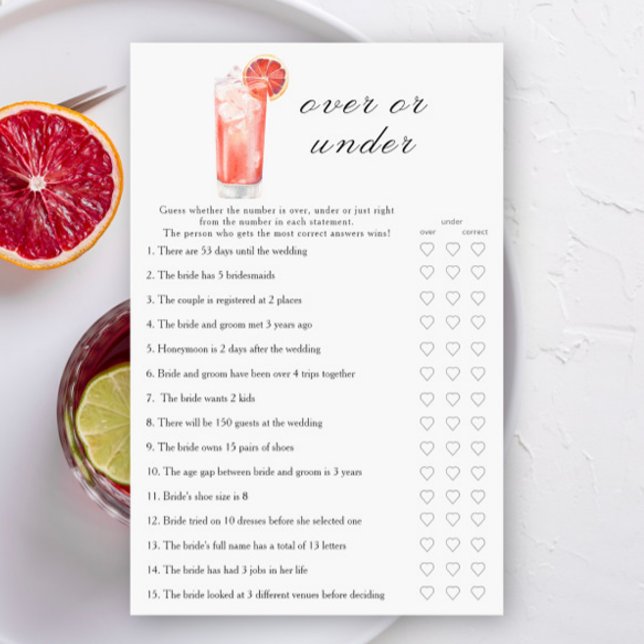 Cocktail Bridal shower - Over or under game (Creator heeft geüpload)