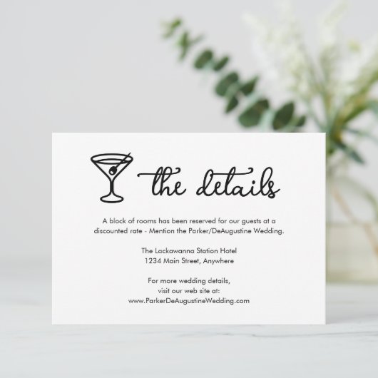 Cocktail Bruiloft Informatie Detail Behuizing Kaar Informatiekaartje (Staand voorkant)