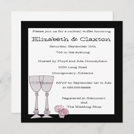 Cocktail Buffet Invitation en noir et blanc (Devant / Derrière)