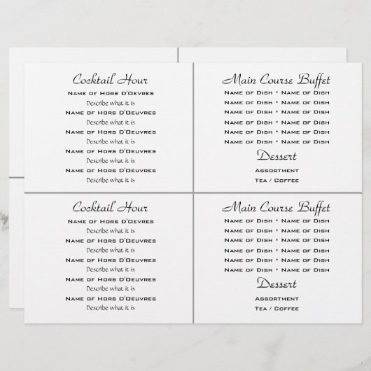 Cocktail buffet mariage menu modèle (Devant / Derrière)