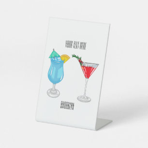 Cocktail cartoon-afbeelding reclamebord met voetstuk