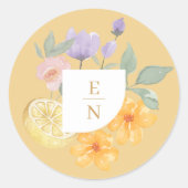 Cocktail Citrus Waterverf Floral Wedding Monogram Ronde Sticker (Voorkant)