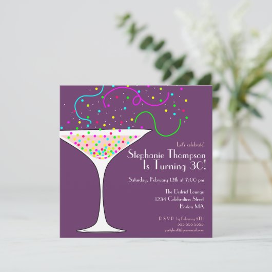 Cocktail Confetti Invitation à la fête d'anniversa (Debout devant)