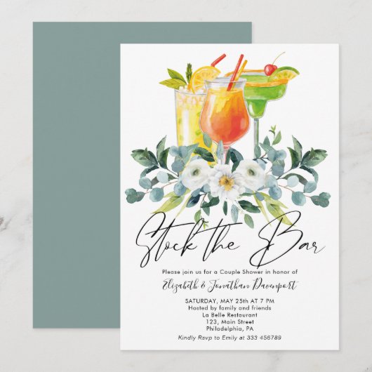 Cocktail Couple Shower Boissons Floral Invitation (Devant / Derrière)
