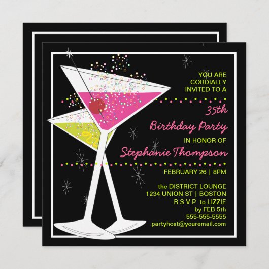 Cocktail CUSTOM Martini Invitation à la fête d'ann (Devant / Derrière)