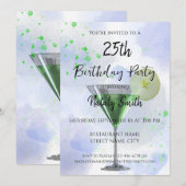 Cocktail de martini verte sur invitation blanche (Devant / Derrière)