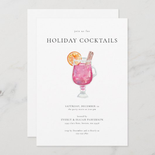 Cocktail de Noël Fête Invitation (Devant / Derrière)