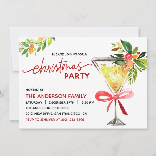 Cocktail de Noël Fête Invitation (Devant)