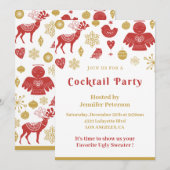 Cocktail de Noël Invitation Gold Red Nordic (Devant / Derrière)