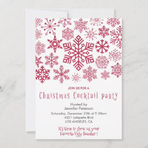Cocktail de Noël Invitation Snowflakes Rouge