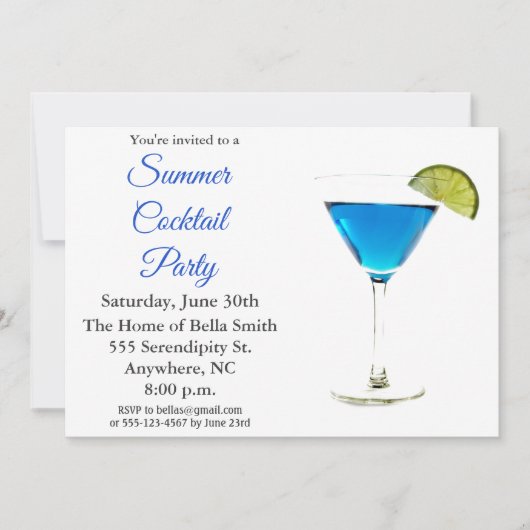 Cocktail d'été Blue Invitation (Devant)