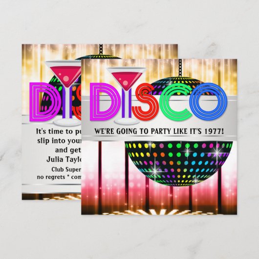 Cocktail Disco Dance Party Invitations (Devant / Derrière)