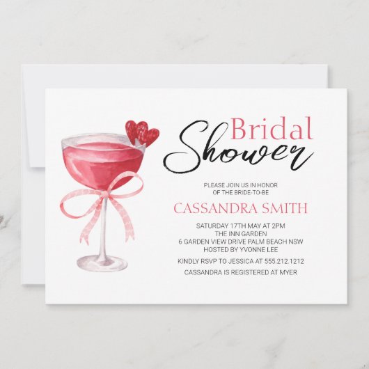 Cocktail Drink Chic Pink Bow Vrijgezellenfeest Kaart (Voorkant)
