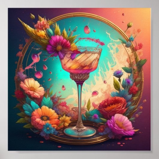 Cocktail en bloemen poster (Voorkant)