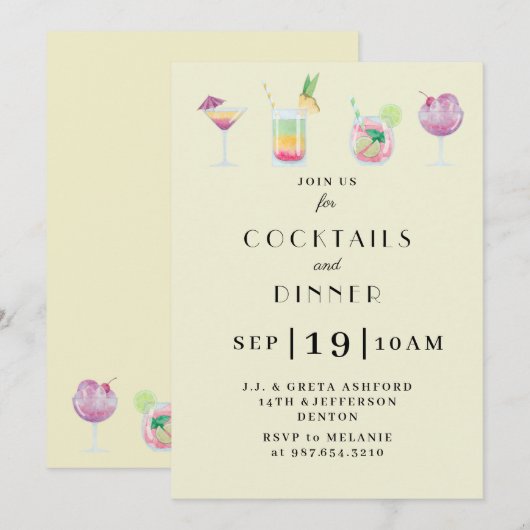 Cocktail en drink-uitnodiging kaart (Voorkant / Achterkant)