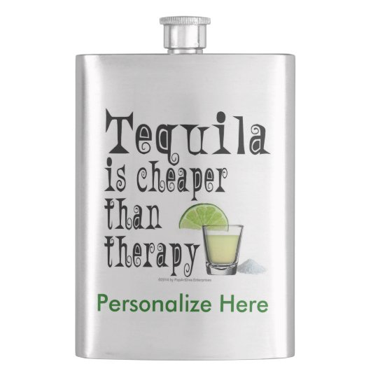 COCKTAIL FLASKS, TEQUILA IS KAPER DAN THERAPIE HEUPFLES (Voorkant)