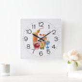 Cocktail Happy Hour op Wood Square Wall klok (Huis)