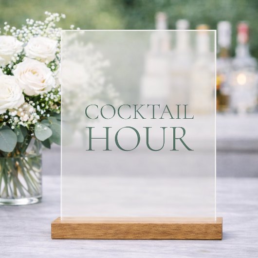 Cocktail Hour Acrylic Sign with Wooden Base