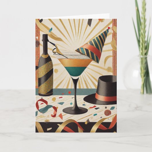 Cocktail Hour Mid Century New Years Eve Design Kaart (Voorkant)