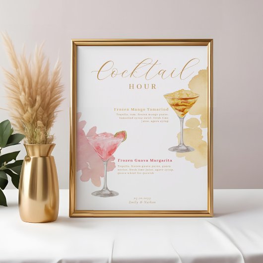 Cocktail Hour Waterverf Cocktails Wedding Menu Poster