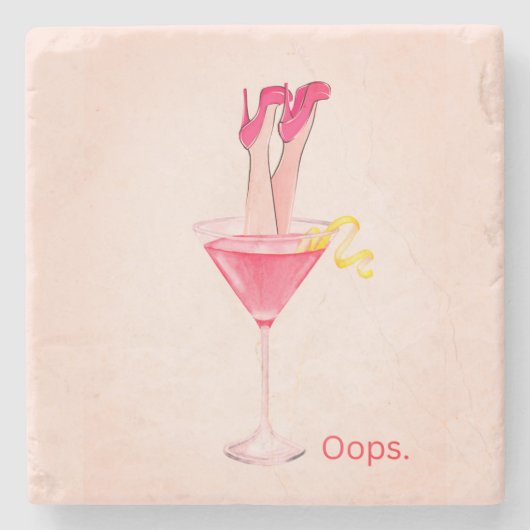 Cocktail Humor Illustratie, Roze Barwagen, Meisjes Stenen Onderzetter (Voorkant)