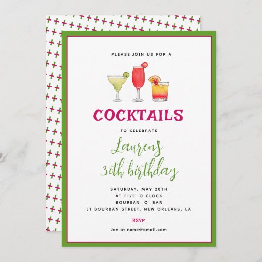 Cocktail invitation Anniversaire (Devant / Derrière)
