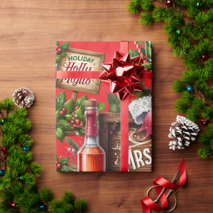 Cocktail Kerstfeest met Dranken op Rood Cadeaupapier
