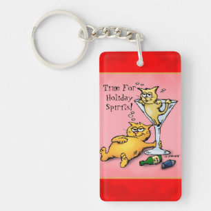 Cocktail Kittens Holiday Spirits Cartoon Sleutelhanger
