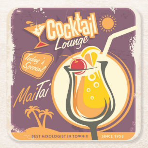 Cocktail Lounge Poster Vierkante Kartonnen Onderzetter
