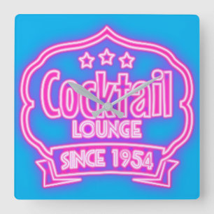 Cocktail lounge retro neon look bord vierkante klok