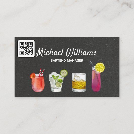 Cocktail Mix-Drinken | Mixologie | QR-code Visitekaartje (Voorkant)