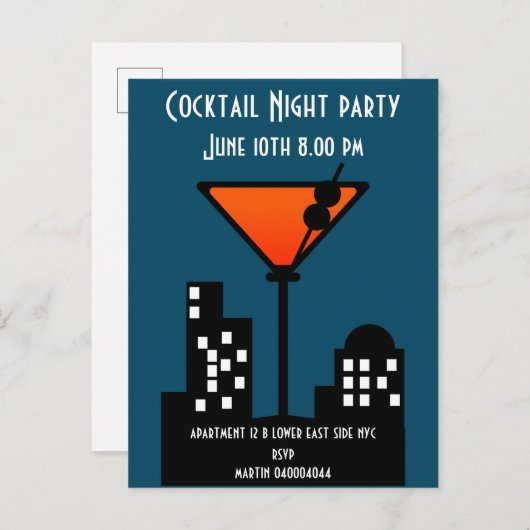 Cocktail Night Party Invitation (Devant / Derrière)