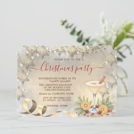 Cocktail Oranje Goud Sneeuwvlokken Bedrijf Kaart (Staand voorkant)