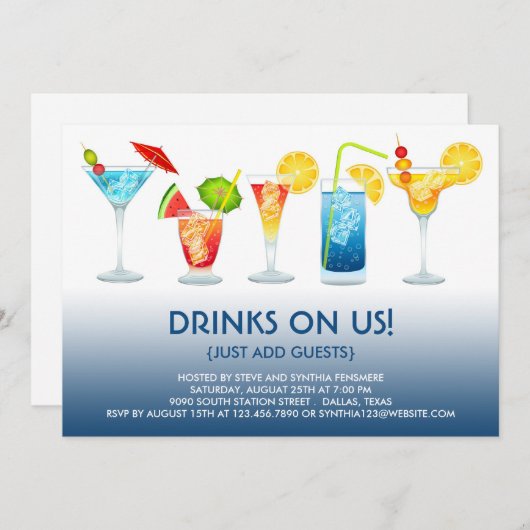 Cocktail Party Flat Invitation (Devant / Derrière)