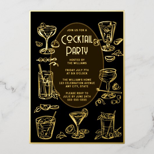 Cocktail Party Invitation Zwart Elegant Folie Uitnodiging (Voorkant)