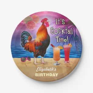 Cocktail Party Tropical Rooster Funny Birthday Papieren Bordje