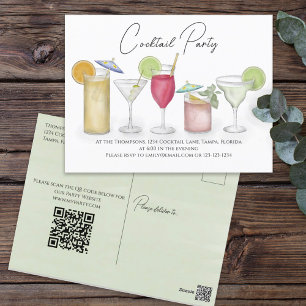 Cocktail Party Waterverf Drink uitnodiging