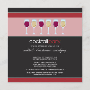 Cocktail Party Wine Glass Invitation (rood) Kaart