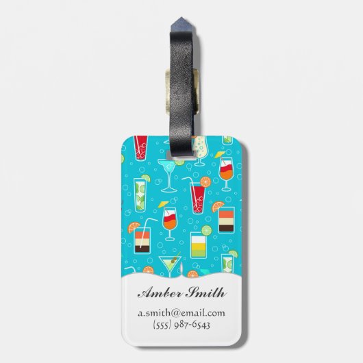 Cocktail Pattern op Blauwgroen achtergrond Bagagelabel (Achterkant verticaal)